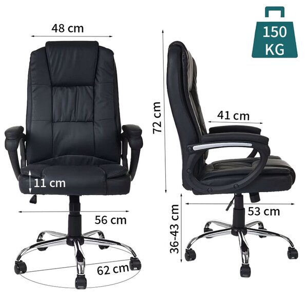 Irodai szék, Quasar & Co.®, Kappa modell, ergonomikus, állítható magasságú, hintarendszer, 5 forgókerék, króm talp, organikus bőr, fekete