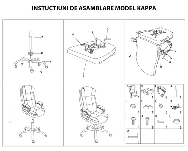Irodai szék, Quasar & Co.®, Kappa modell, ergonomikus, állítható magasságú, hintarendszer, 5 forgókerék, króm talp, organikus bőr, fekete