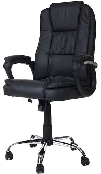 Irodai szék, Quasar & Co.®, Kappa modell, ergonomikus, állítható magasságú, hintarendszer, 5 forgókerék, króm talp, organikus bőr, fekete