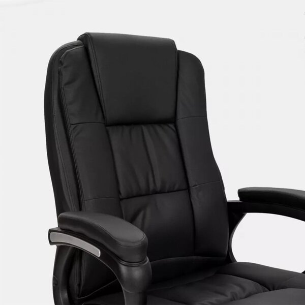 Irodai szék, Quasar & Co.®, Kappa modell, ergonomikus, állítható magasságú, hintarendszer, 5 forgókerék, króm talp, organikus bőr, fekete