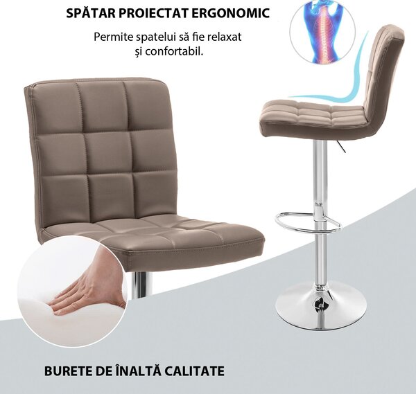 2 db bárszék készlet, Quasar & Co.®, állítható magasságú, 360°-os forgási rendszer, csúszásmentes láb, króm talp, fix fém lábtámasz, ökológiai bőr, bézs