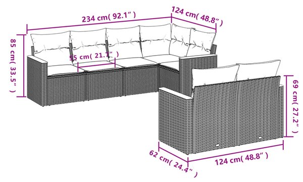 7 részes bézs polyrattan kerti ülőgarnitúra párnákkal