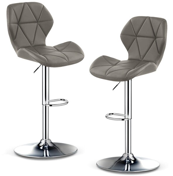 2 db bárszék készlet, Quasar & Co.®, állítható magasságú, 360°-os forgató rendszer, csúszásmentes láb, króm talp, fix fém lábtámasz, kagylós ülés, ökológiai bőr, szürke