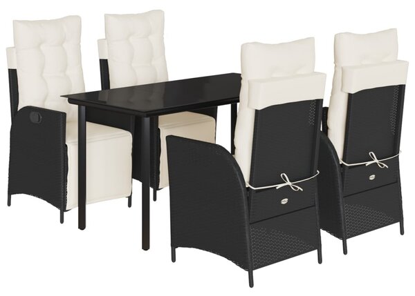 5 részes fekete polyrattan kerti étkezőgarnitúra párnákkal