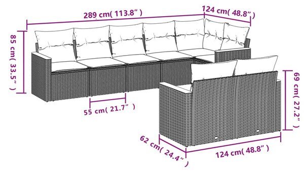 8 részes bézs polyrattan kerti ülőgarnitúra párnával