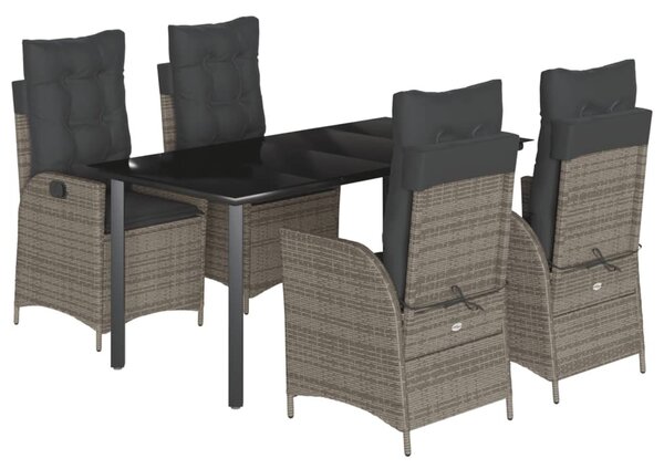 5 részes szürke polyrattan kerti étkezőgarnitúra párnával