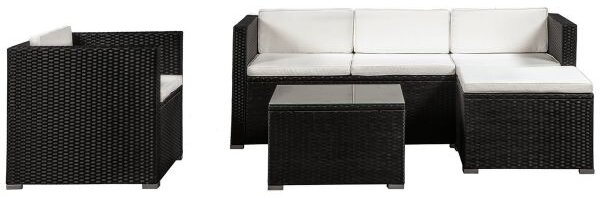 Juskys Punta Cana L kerti rattan szett - fekete/krémszínű párnák