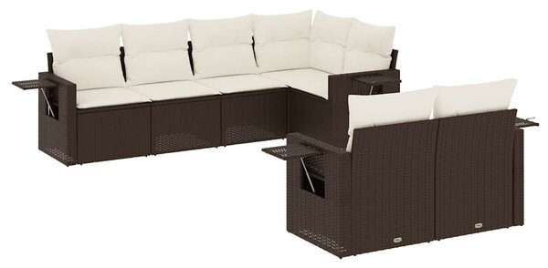 7 részes barna polyrattan kerti ülőgarnitúra párnákkal