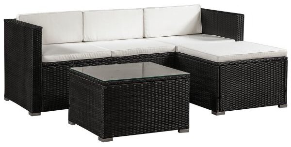 Juskys Punta Cana L kerti rattan szett - fekete/krémszínű párnák