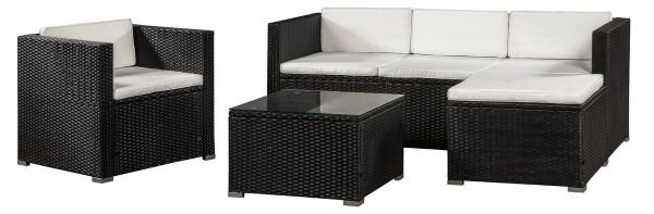 Juskys Punta Cana L kerti rattan szett - fekete/krémszínű párnák