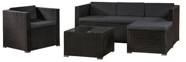 Juskys Punta Cana L kerti rattan szett – fekete/antracit párnák