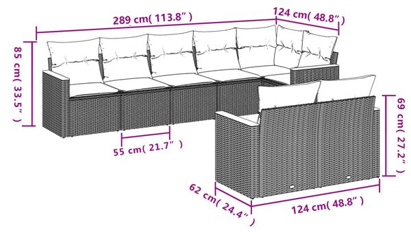 8 részes szürke polyrattan kerti ülőgarnitúra párnákkal