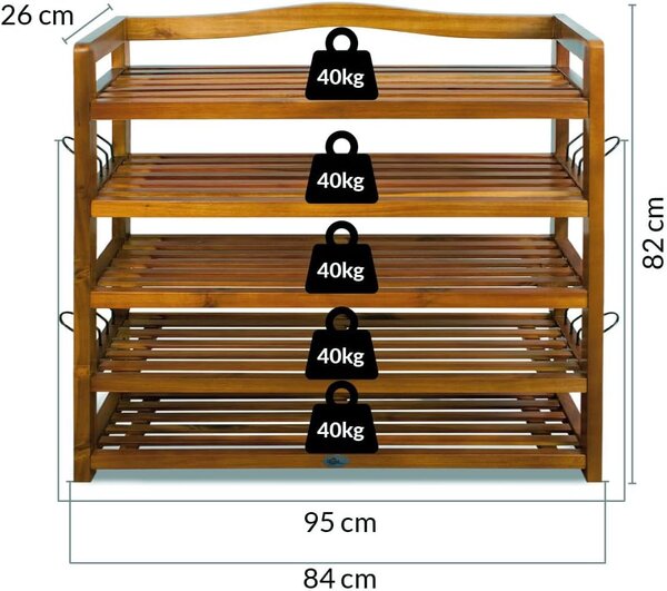 Casaria® Akácfa cipőtartó polc - 5 szintes
