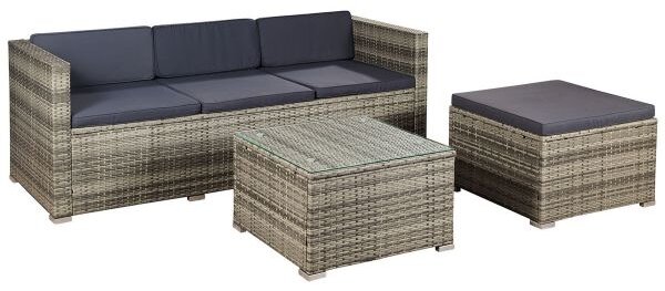 Juskys Punta Cana M kerti rattan szett - szürke/antracit párnák
