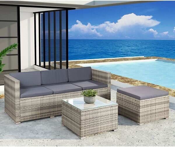 Juskys Punta Cana M kerti rattan szett - szürke/antracit párnák