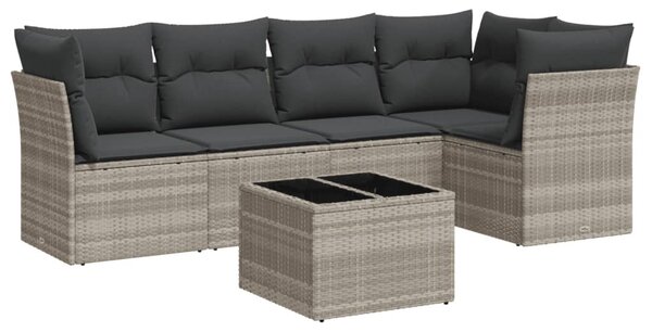 6 részes világosszürke polyrattan kerti ülőgarnitúra párnákkal