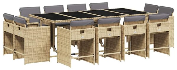 13részes vegyes bézs polyrattan kerti étkezőgarnitúra párnákkal