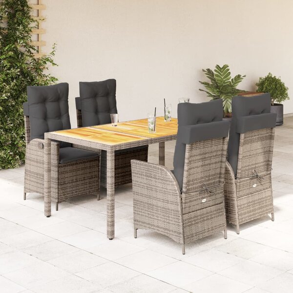 5 részes szürke polyrattan kerti étkezőgarnitúra párnával