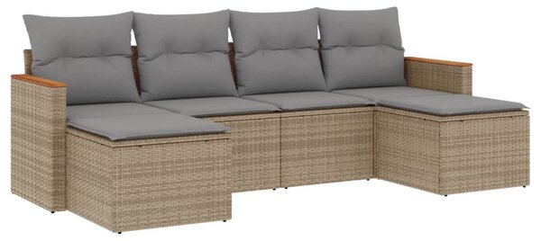 6 részes vegyes bézs polyrattan kerti ülőgarnitúra párnákkal