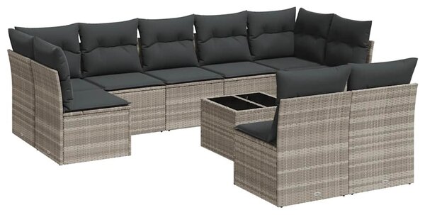 10 részes világosszürke polyrattan kerti ülőgarnitúra párnákkal
