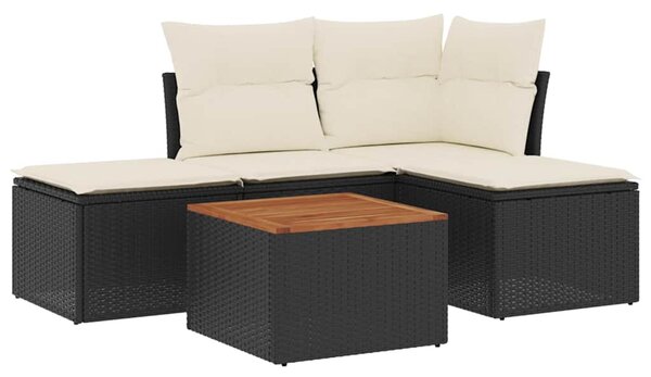 5 részes fekete polyrattan kerti kanapészett párnákkal