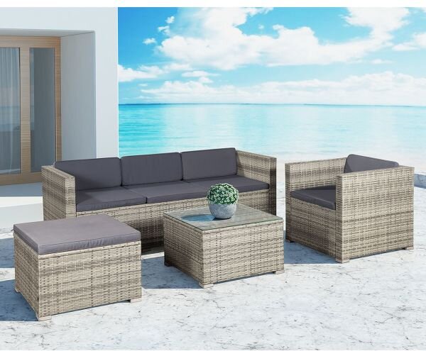 Juskys Punta Cana L kerti rattan bútor szett - szürke/antracit párnák