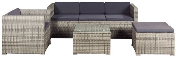Juskys Punta Cana L kerti rattan bútor szett - szürke/antracit párnák