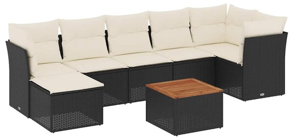 8 részes fekete polyrattan kerti ülőgarnitúra párnákkal