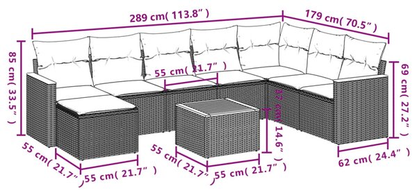 9 részes bézs polyrattan kerti ülőgarnitúra párnákkal