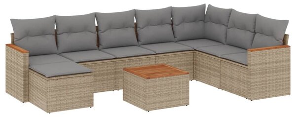 9 részes bézs polyrattan kerti ülőgarnitúra párnákkal