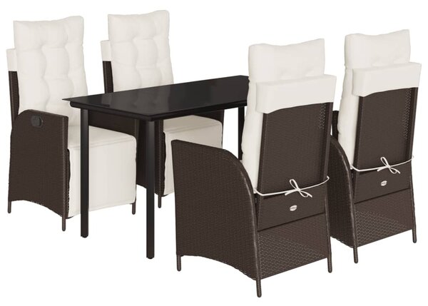 5 részes barna polyrattan kerti étkezőgarnitúra párnákkal