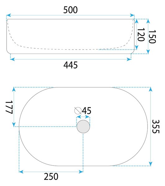 Rea Oktawia Saturn, pultra szerelhető mosdó 500x355x150 mm, kőutánzat, REA-U3529