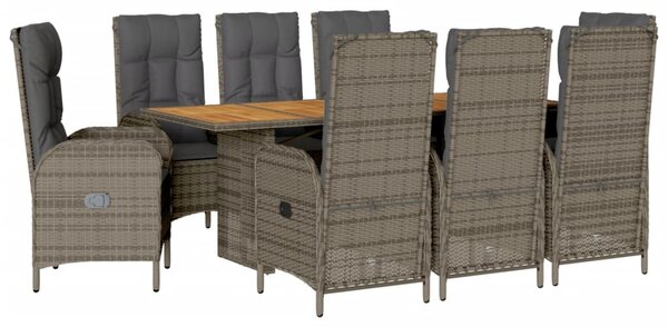 9 részes szürke polyrattan kerti étkezőgarnitúra párnával