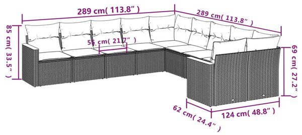 10 részes fekete polyrattan kerti ülőgarnitúra párnákkal