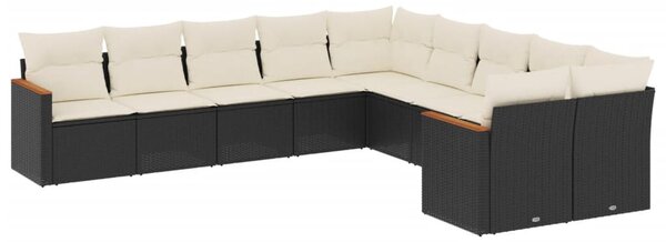 10 részes fekete polyrattan kerti ülőgarnitúra párnákkal