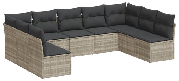 9 részes világosszürke polyrattan kerti ülőgarnitúra párnával