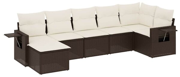 7 részes barna polyrattan kerti ülőgarnitúra párnákkal