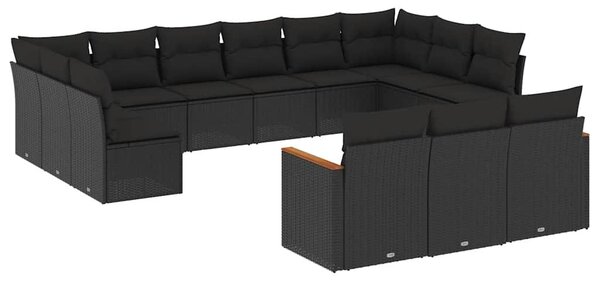 13 részes fekete polyrattan kerti ülőgarnitúra párnákkal