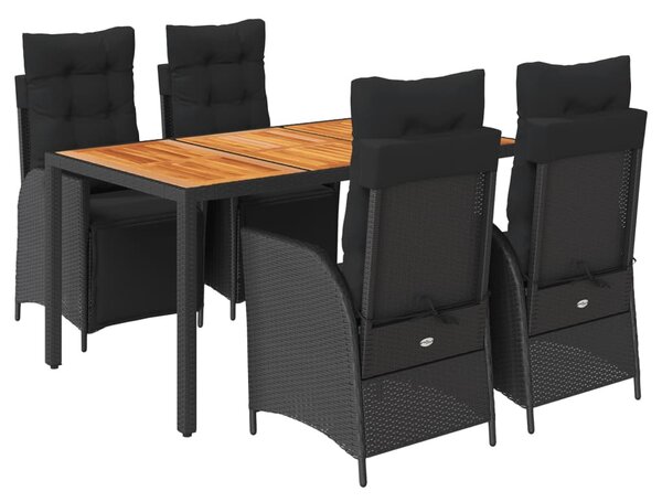 5 részes fekete polyrattan kerti étkezőgarnitúra párnákkal