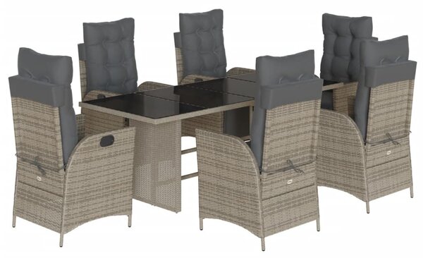 7 részes szürke polyrattan kerti étkezőgarnitúra párnával