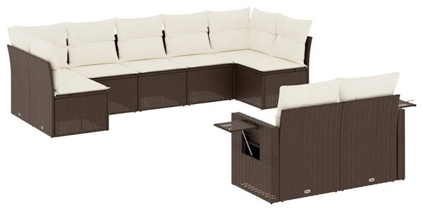 9 részes barna polyrattan kerti ülőgarnitúra párnákkal
