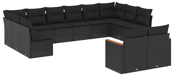 12 részes fekete polyrattan kerti ülőgarnitúra párnákkal