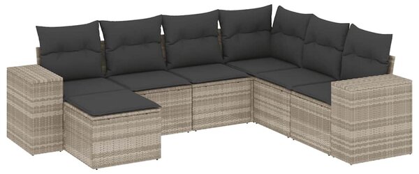 7 részes világosszürke polyrattan kerti ülőgarnitúra párnákkal