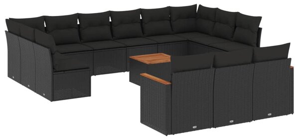 14 részes fekete polyrattan kerti ülőgarnitúra párnákkal