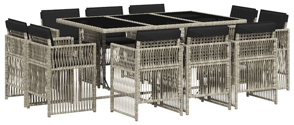 11 részes világosszürke polyrattan kerti ülőgarnitúra párnákkal