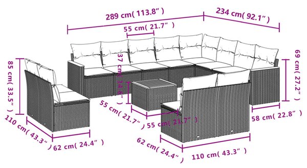 13 részes fekete polyrattan kerti ülőgarnitúra párnákkal