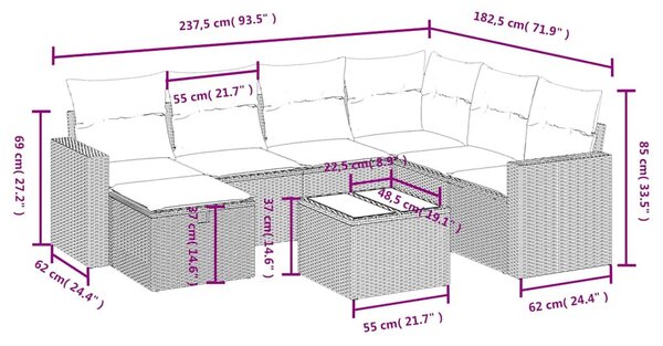 8 részes fekete polyrattan kerti ülőgarnitúra párnákkal