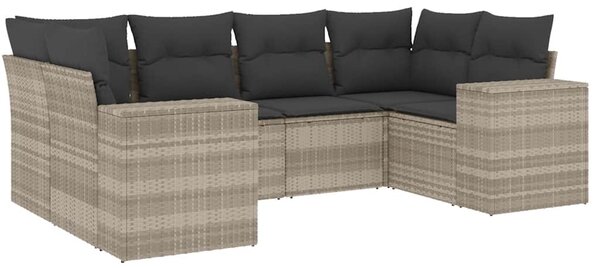 6 részes világosszürke polyrattan kerti ülőgarnitúra párnákkal