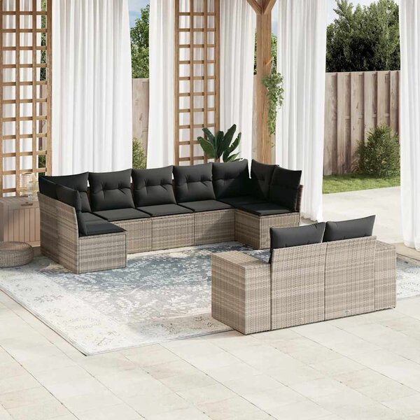 9 részes világosszürke polyrattan kerti ülőgarnitúra párnával