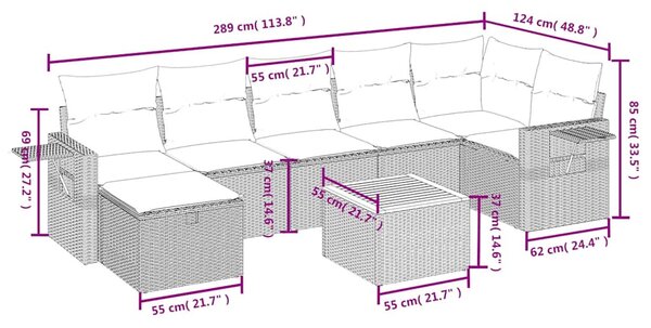 8 részes fekete polyrattan kerti ülőgarnitúra párnákkal